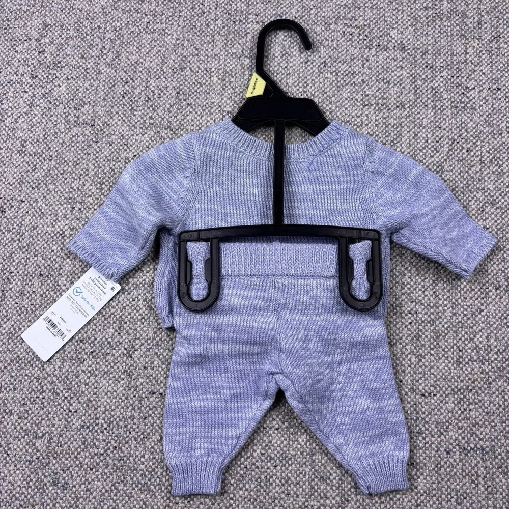 Carter's Child of Mine Baby Knit Sweater Set Blue Hello There 2 Piece Preemie